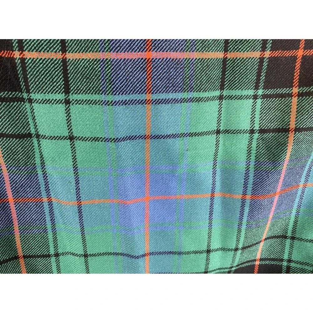 Lochcarron Scotland Scarf Green Blue Orange Tartan Plaid 100% Pure Wool Fringe